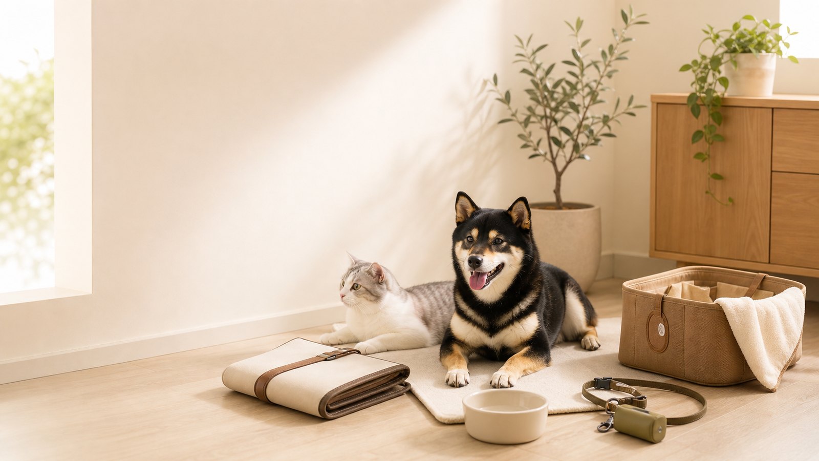 狗狗和猫咪在温暖家居空间里休息